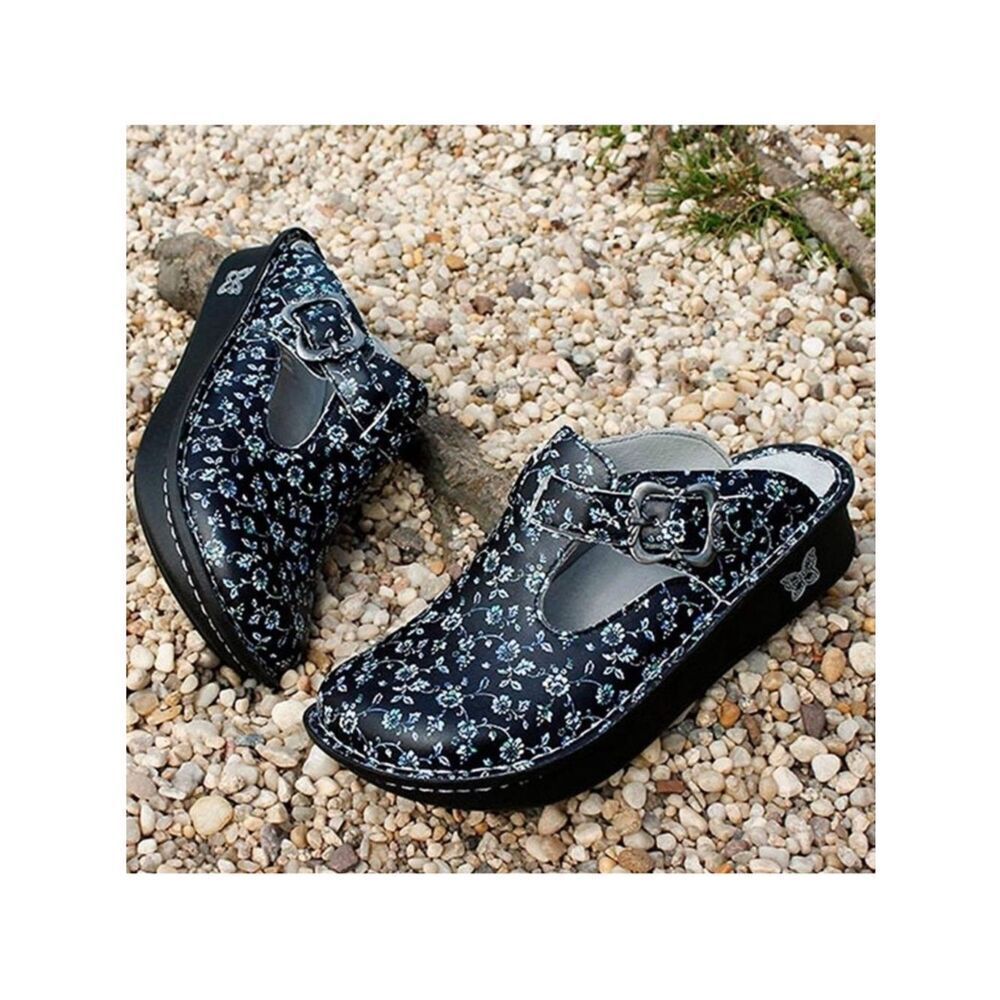 Alegria Classic Work Floral Print Leather Clogs